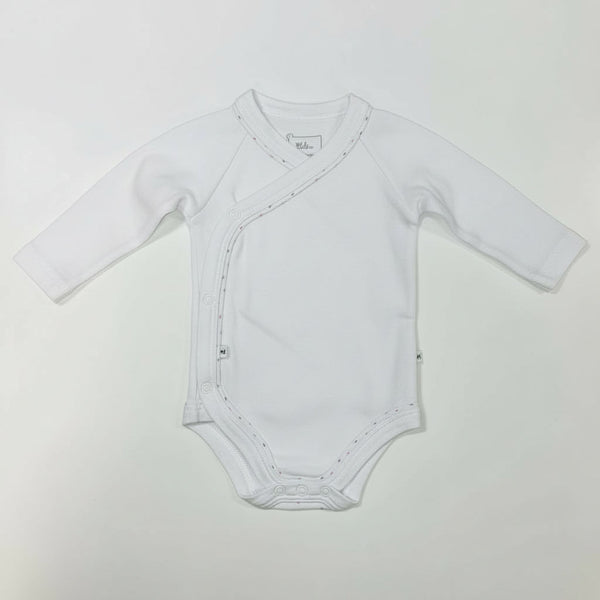 Infant Long Sleeve Bodysuit/Onesie White with blue/red dot trim