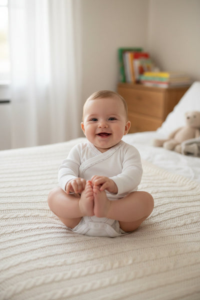 Infant Long Sleeve Bodysuit/Onesie White with blue/red dot trim